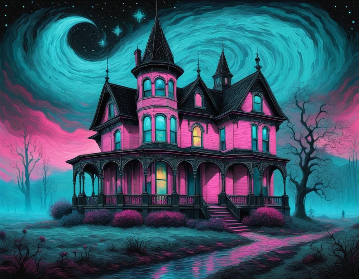 Gothic Punk Queen Anne House with Starry Sky