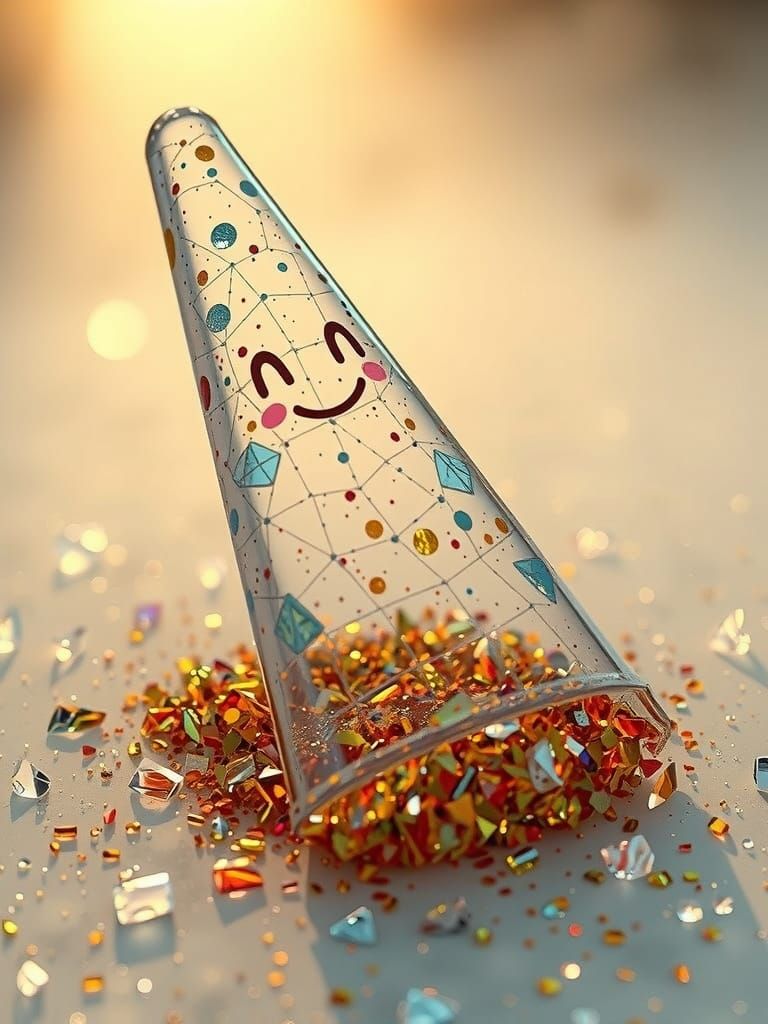 Crumbling Glass Cone with Golden Flakes in Vaporous Light