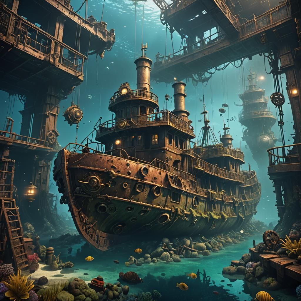Steampunk under water ship-wreck