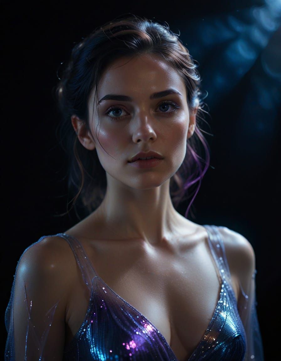 Ethereal Portrait of a Woman in a Moody Black Background