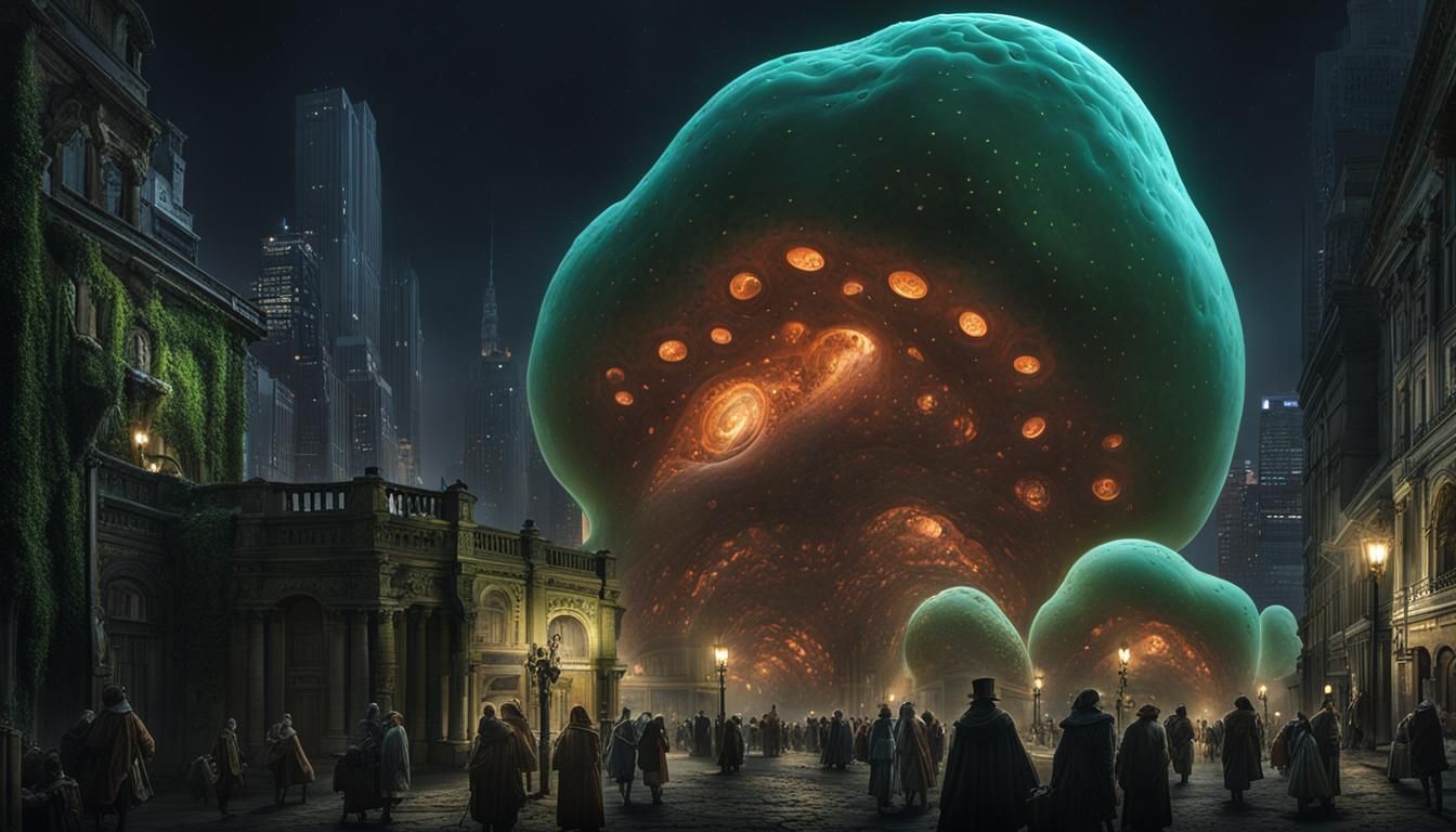 Horrific Amorphous Creature in Cityscape