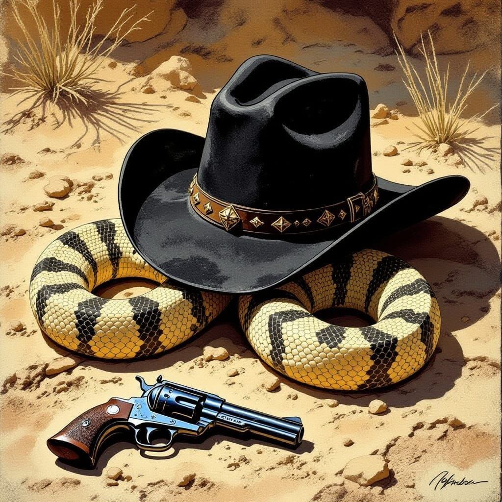Western Snake and Top Hat with Gun