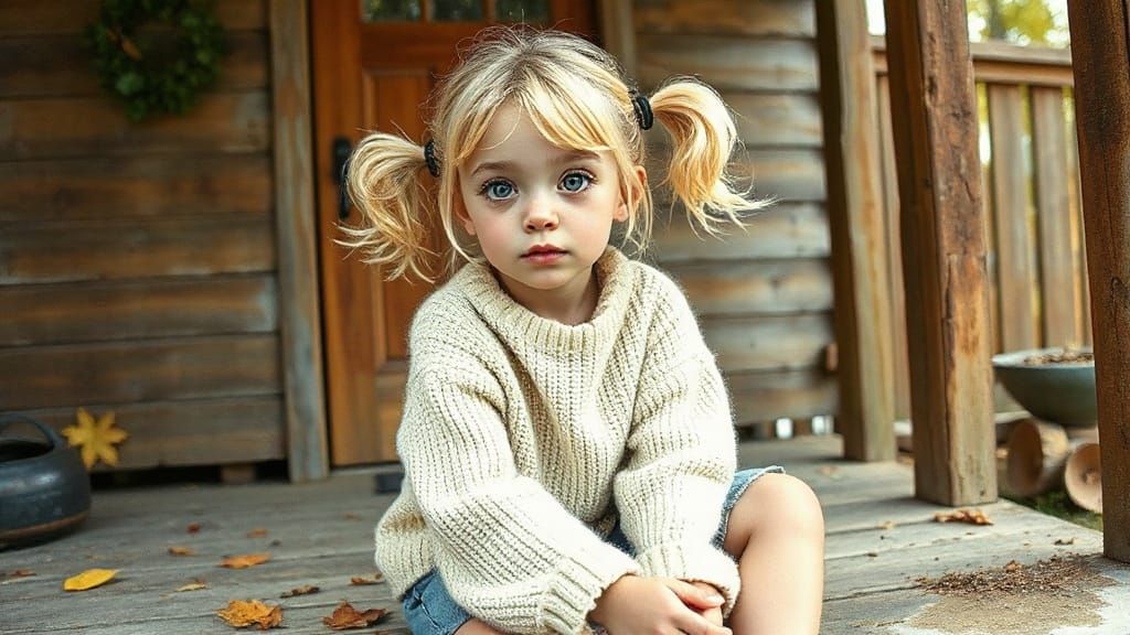 Cute Pin-Up Blonde Girl in Autumn Mist, Watercolor Style