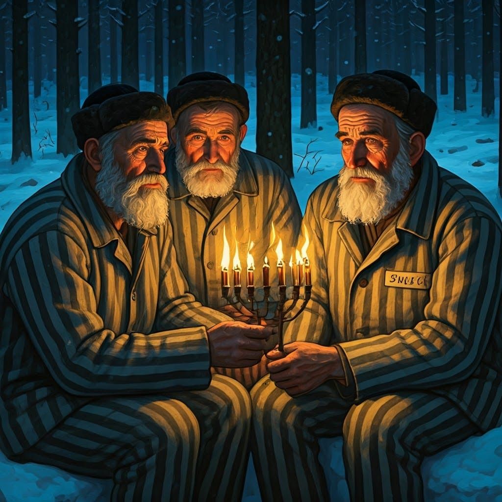 Siberian Prisoners Flicker Hanukkah Menorahs in Snowy Forest...