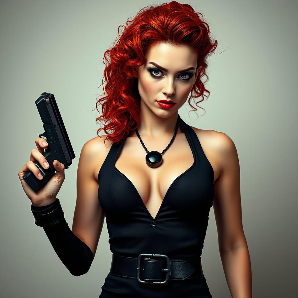 Confident Woman with Red Hair in Futuristic Style