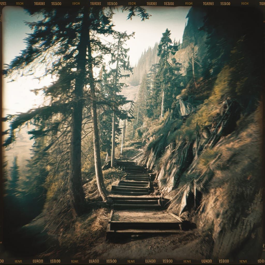 Dramatic Forest Path: Cinematic Film Still