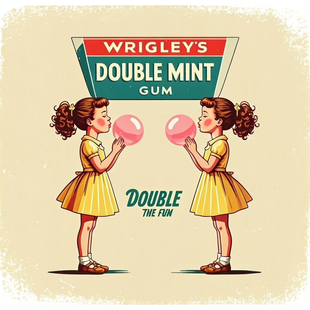 Twin Girls Blow Bubbles in Retro Nostalgic Style