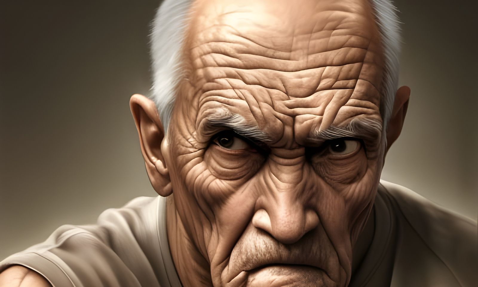 Intimidating Old Man Portrait in Hyperrealistic Style