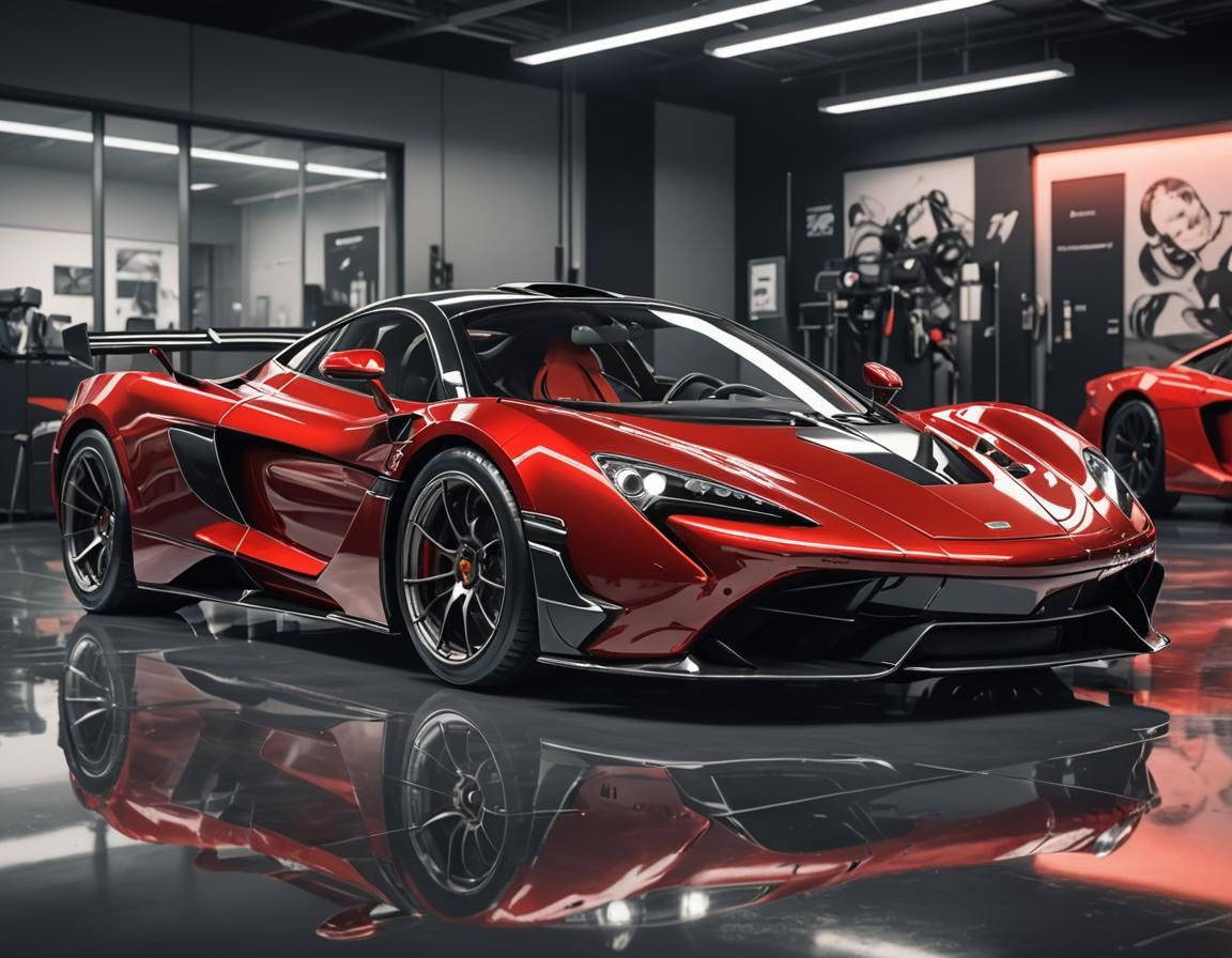 Red McLaren-Pagani Hybrid Supercar in Studio Showcase