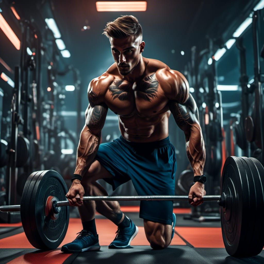 Muscular Man Flexing: Hyperrealistic Digital Art