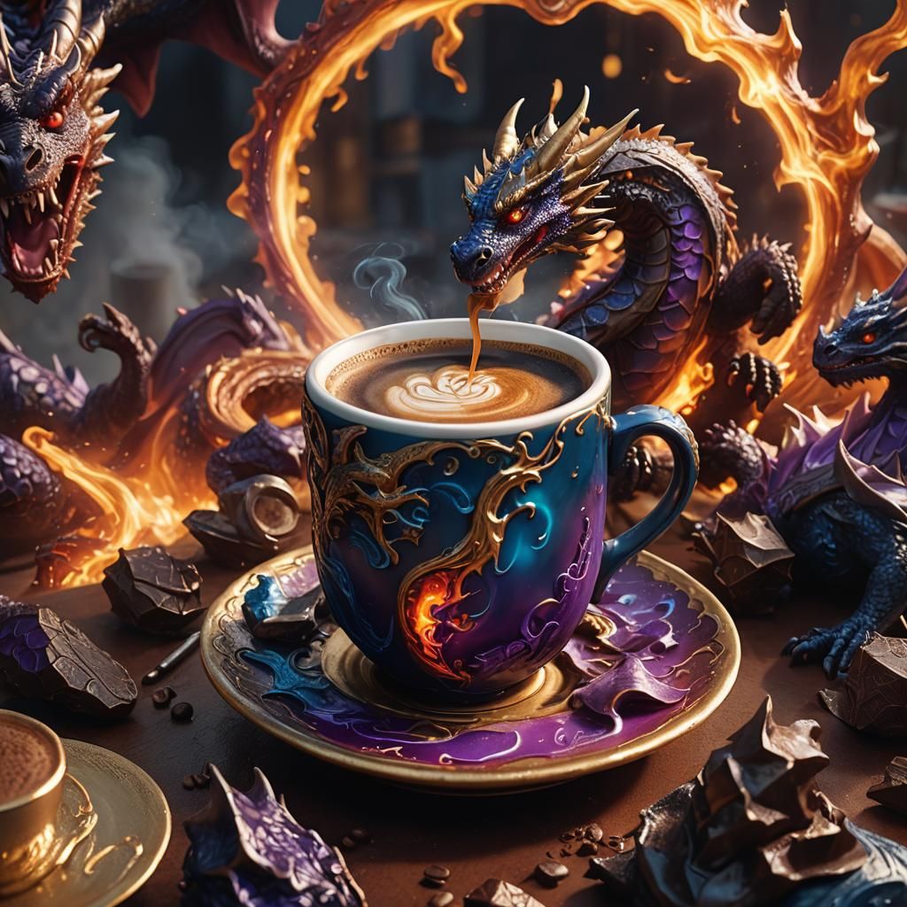 Dragon Coffee: Hyper-Realistic Fantasy Concept Art