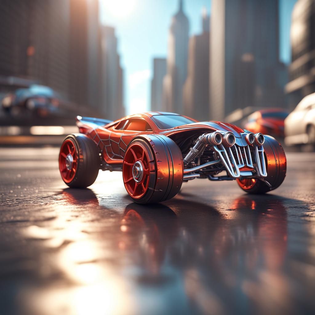 Spider-Man Hot Wheels Car in Sci-Fi Scene