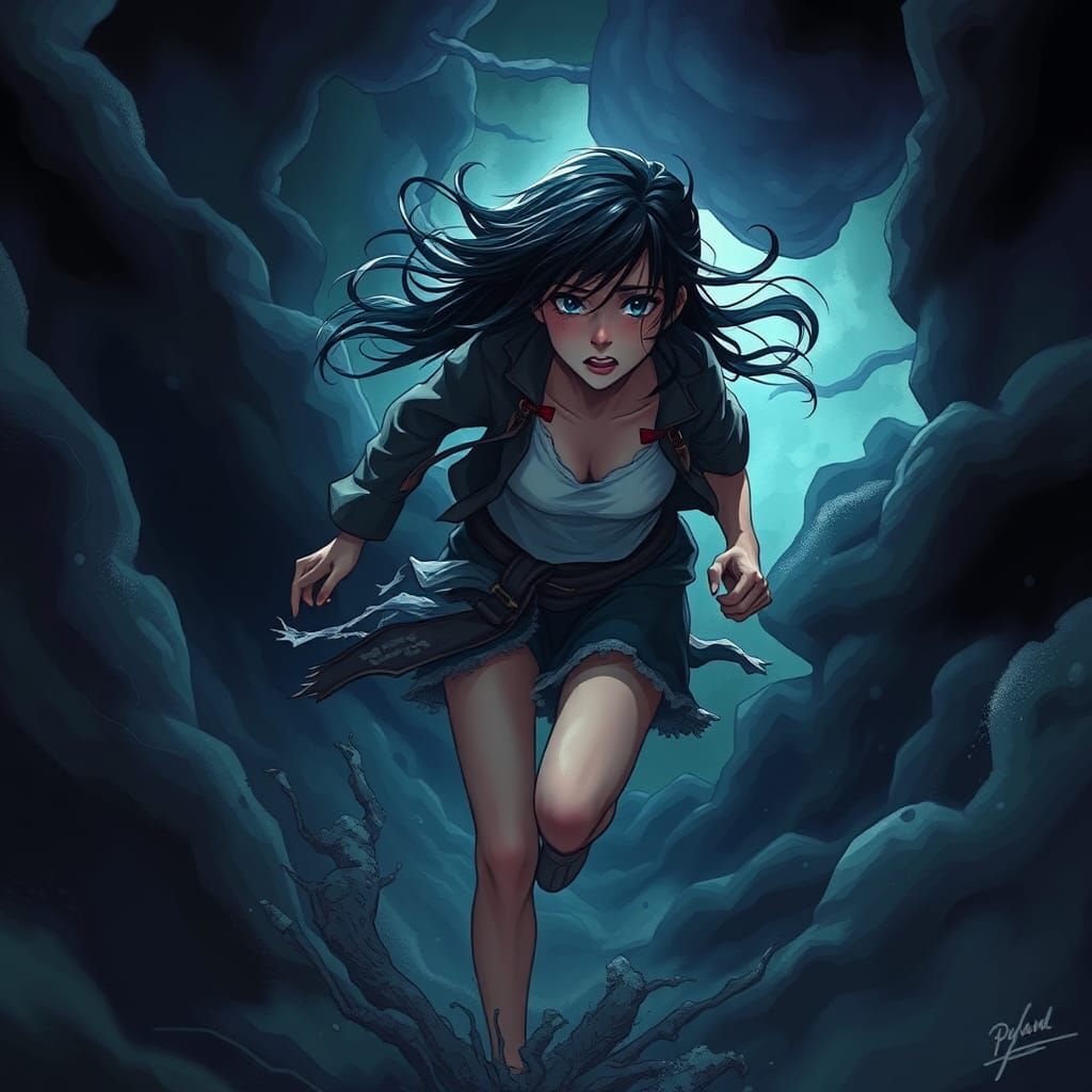 Woman Escaping Terror in Surreal Dreamscape, Studio Trigger ...