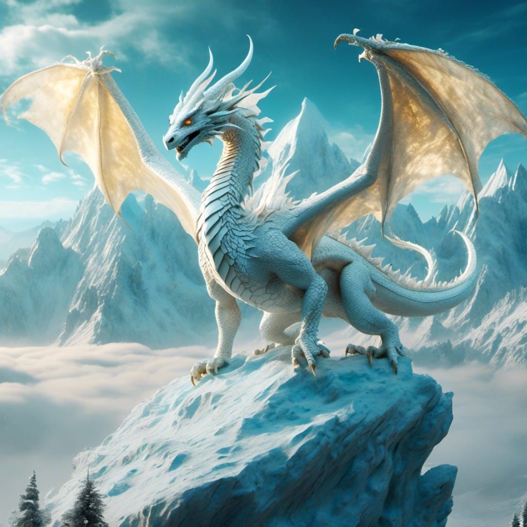 Mystical White Dragon Spirit in Ethereal Realm
