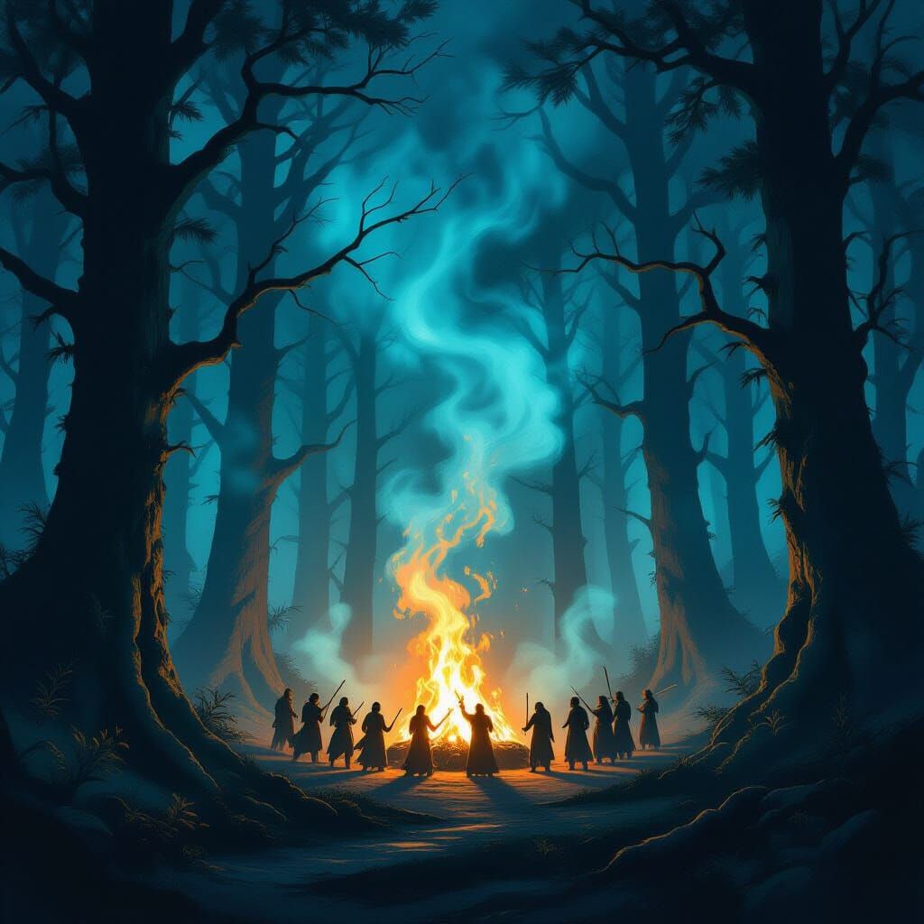 Pagan Ritual Band Performance in Mystical Forest