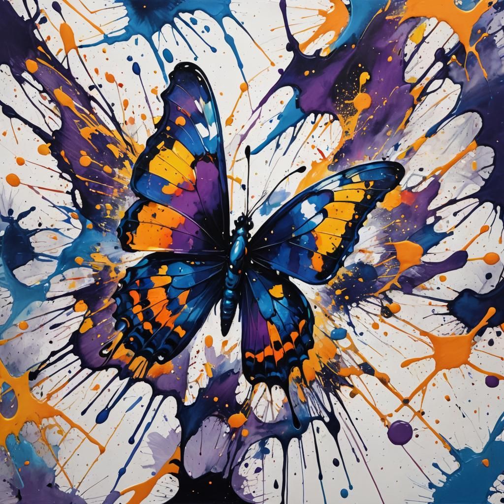 Ink Splatter Butterfly in Abstract Expressionism Style