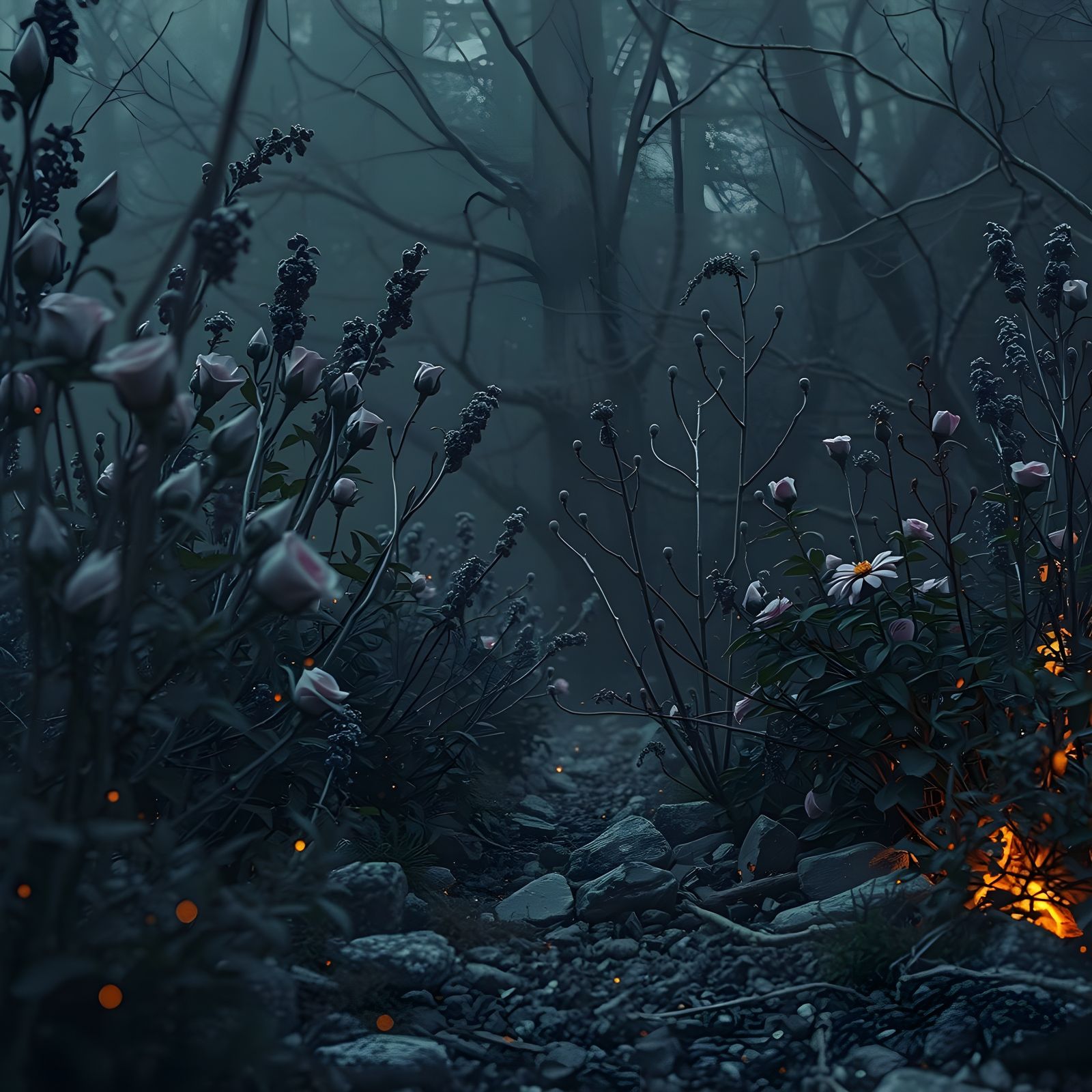 Burning Garden in a Cold, Gray Dawn