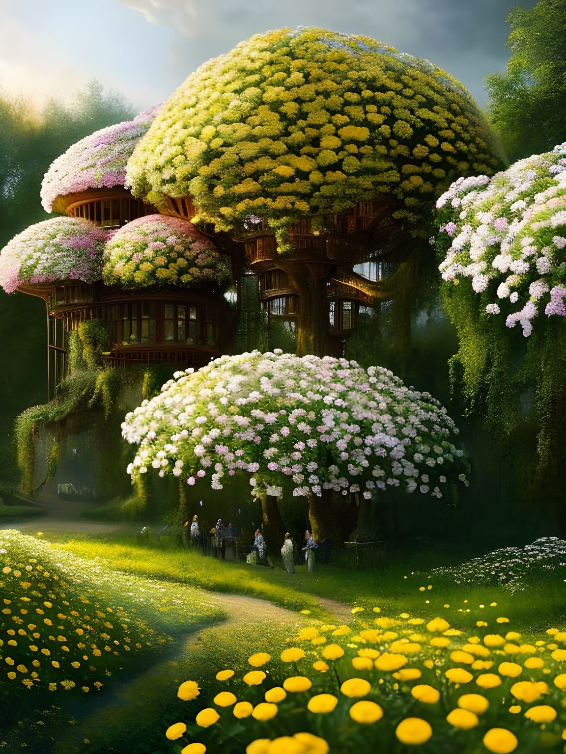 Enchanting Russian Garden Treehouse with Wildflowers