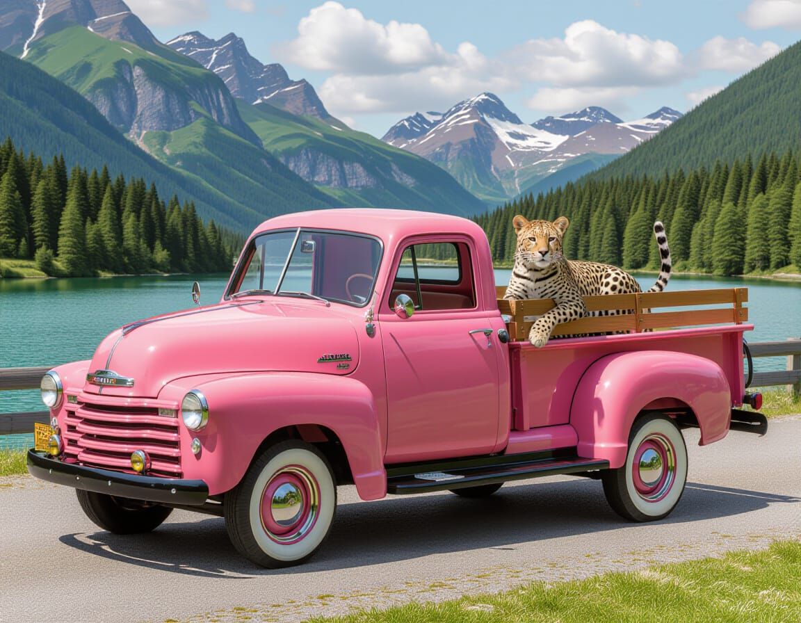 Pink Leopard Print Truck in Realistic Style