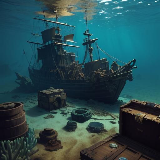 Hyper-Realistic Underwater Scene of a Pirate Shipwreck