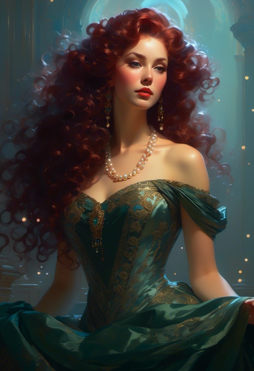 Pearl and Gem Rococo Lady Portrait