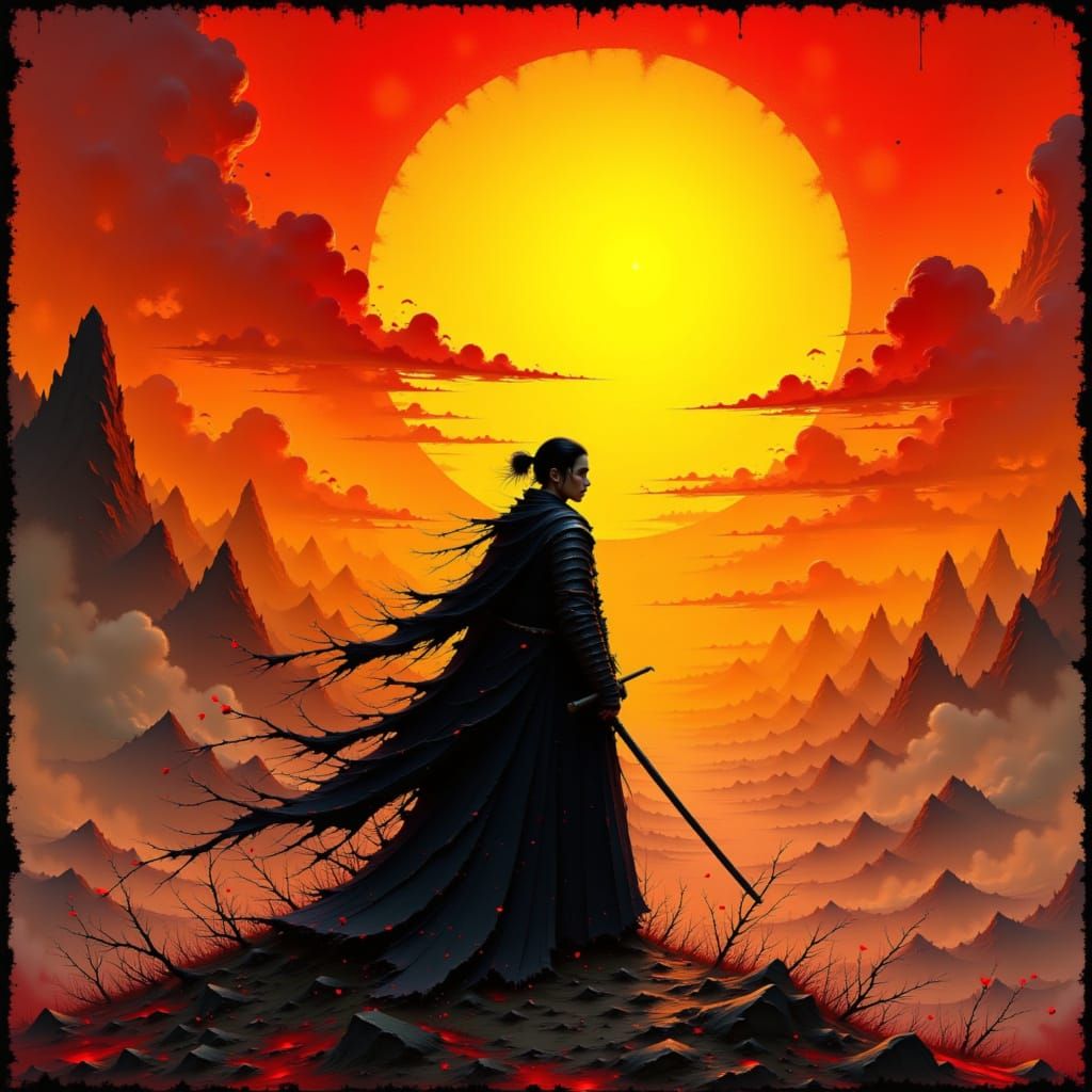 Samurai Silhouette Against Rising Sun: A Cinematic Image