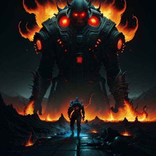 Demonic Super Mario in Apocalyptic Landscape