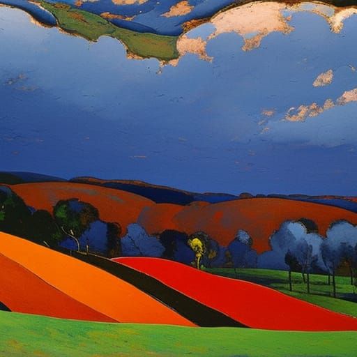 Surreal Landscape with Overturned Wagon, in Expressionist St...