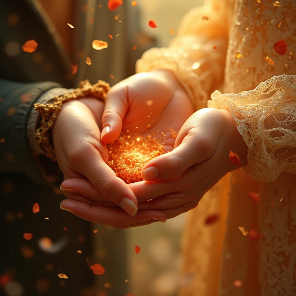 Intimate Connection of Male and Female Hearts in Golden Ligh...