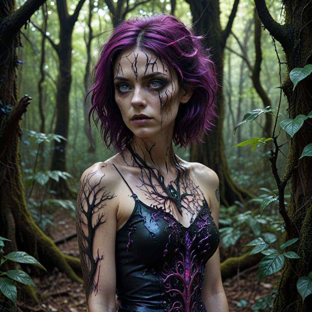 Lady in Haunted Forest: Surreal Gothic Dark Fantasy