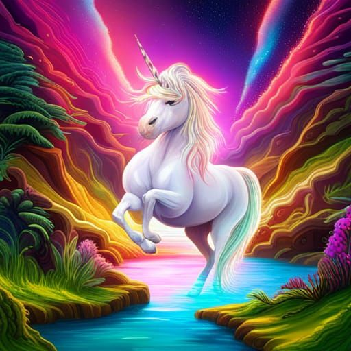 Pastel Unicorn Waterfall in Astral Illustration Style