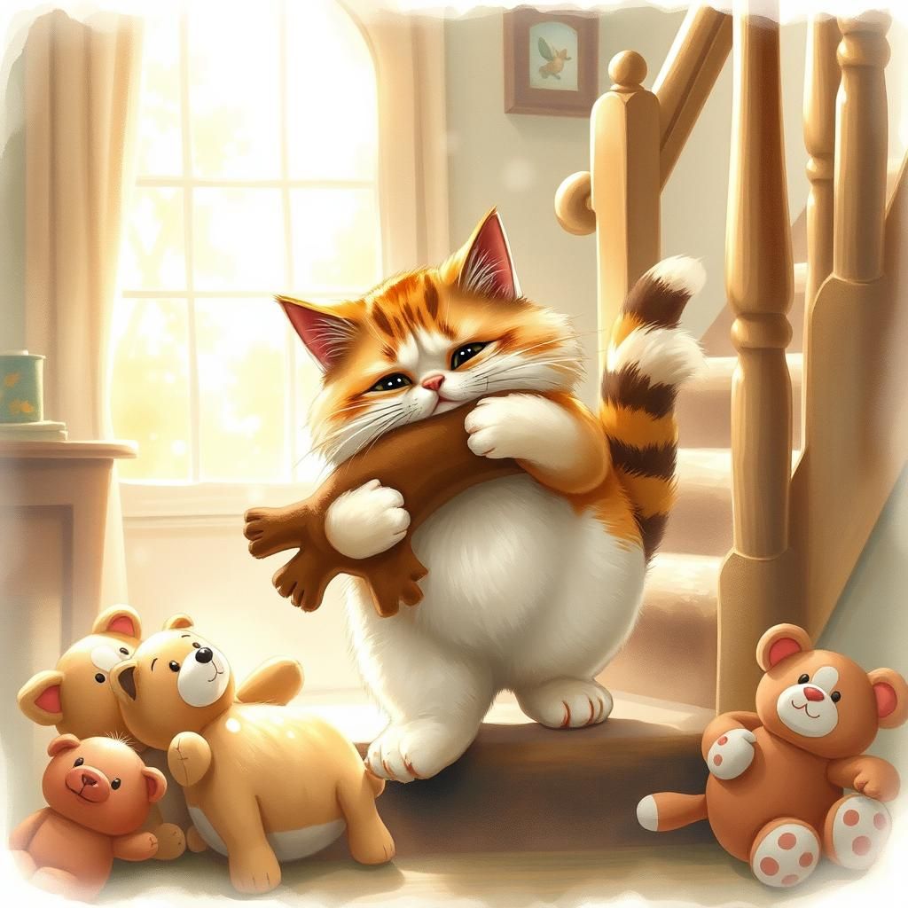 Heartwarming Cat Scene in Sentimental Realism Style