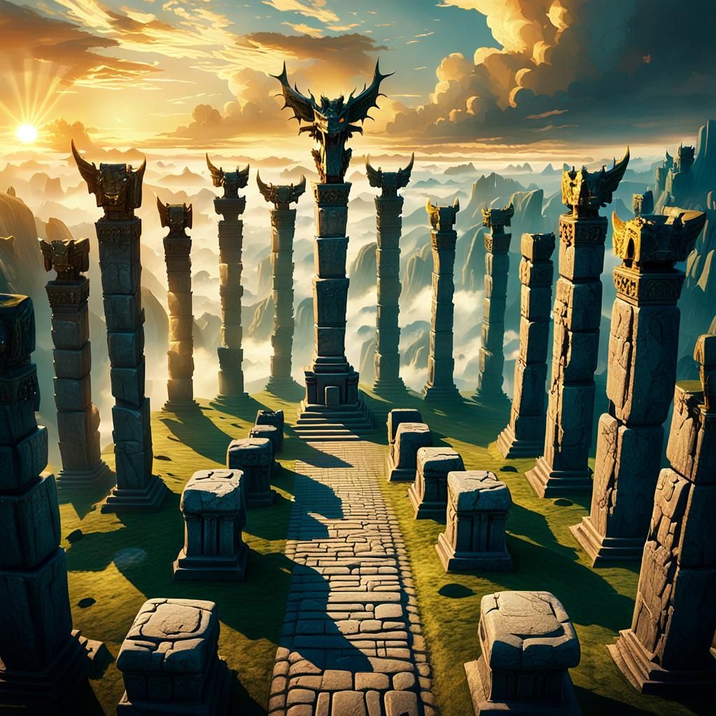 Epic Dragon Pillars in Golden Light