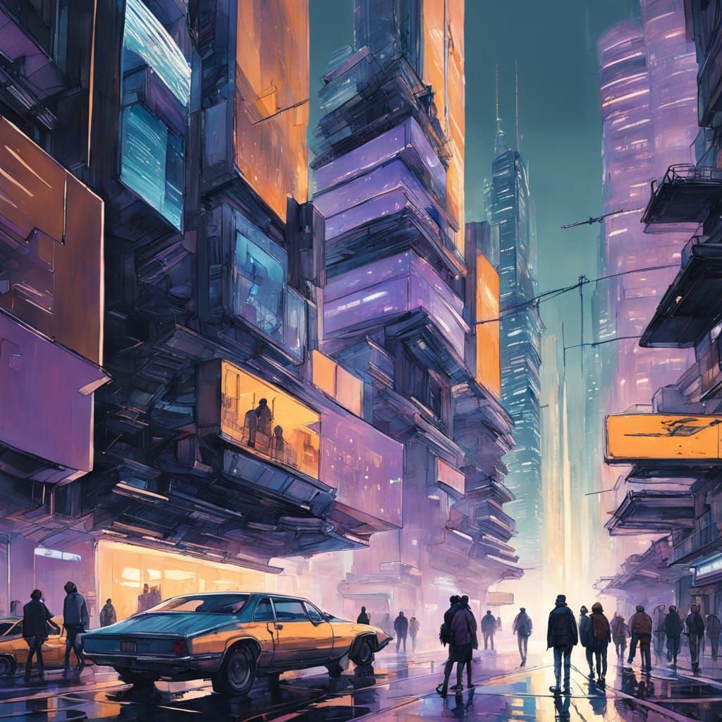 Neon City at Dusk in Cyberpunk Style