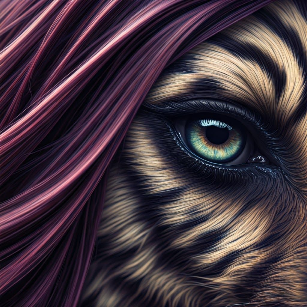 Surreal Hyena Portrait with Abstract Textures and Velvet Fur