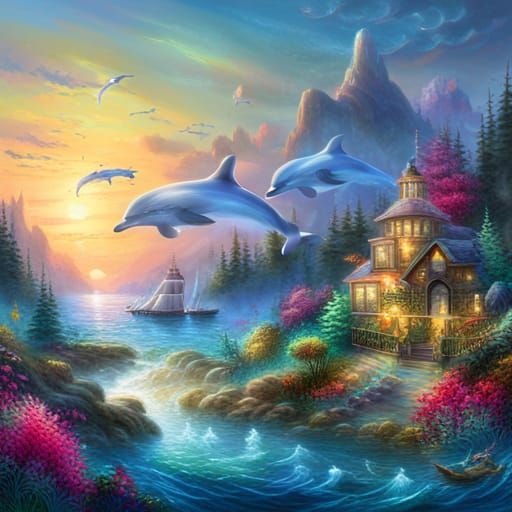 Underwater Dolphins in Ethereal Fantasy Style