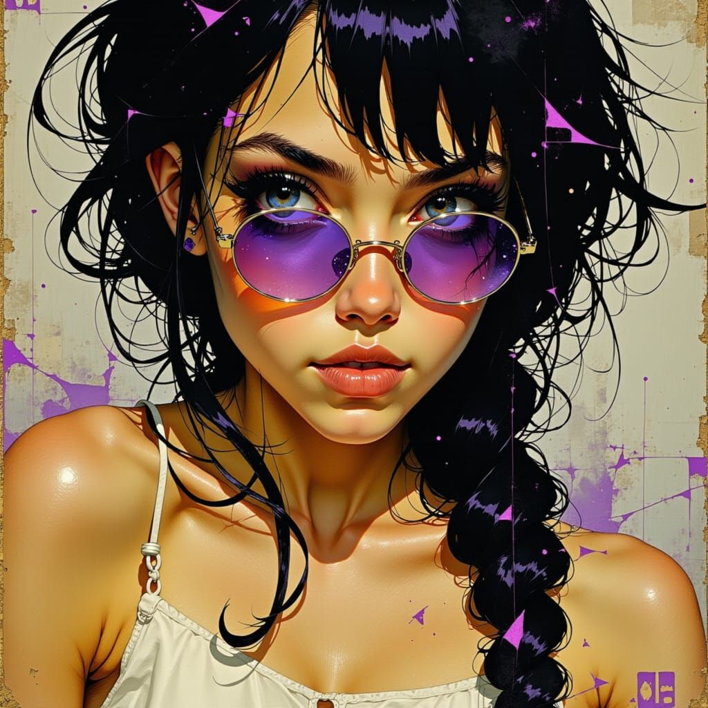 Woman with Braids in Comic Book Cyberpunk Style