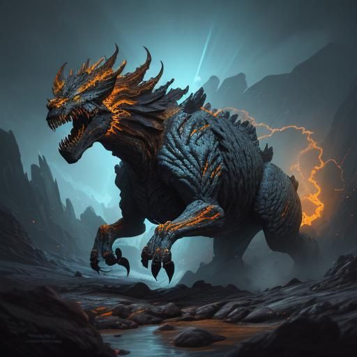 Jagged Rock Creature Concept Art in Oil Painting Style