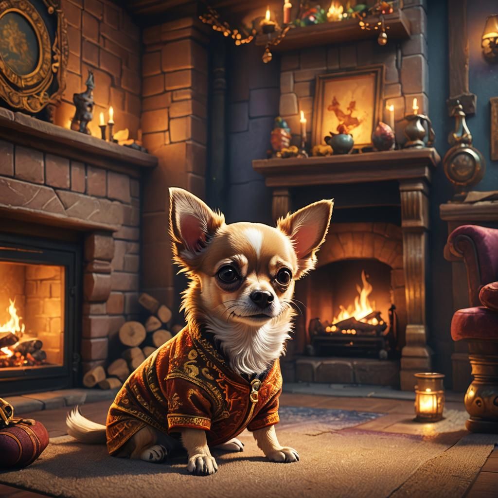 Cozy Chihuahua in a Whimsical Fantasy Home