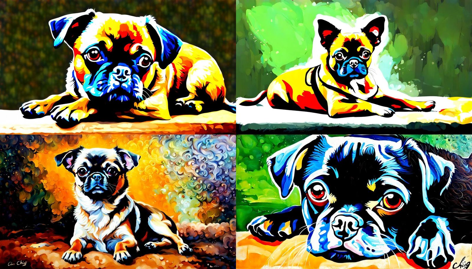 Chihuahua Pug Cross Portrait as Oil Painting