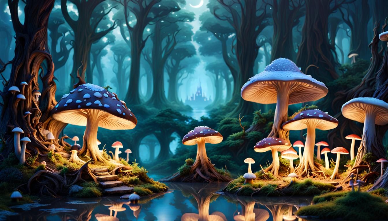 Fairy Village {An intricate Fairy Village made of psychedelic mushrooms, castle, shabby chic mist pastel junk journals i...