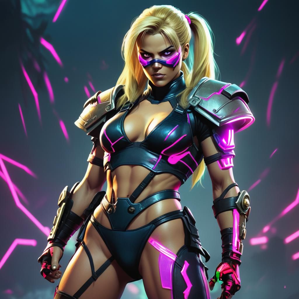 Blonde Fighter in Synthwave Neon Retro Style