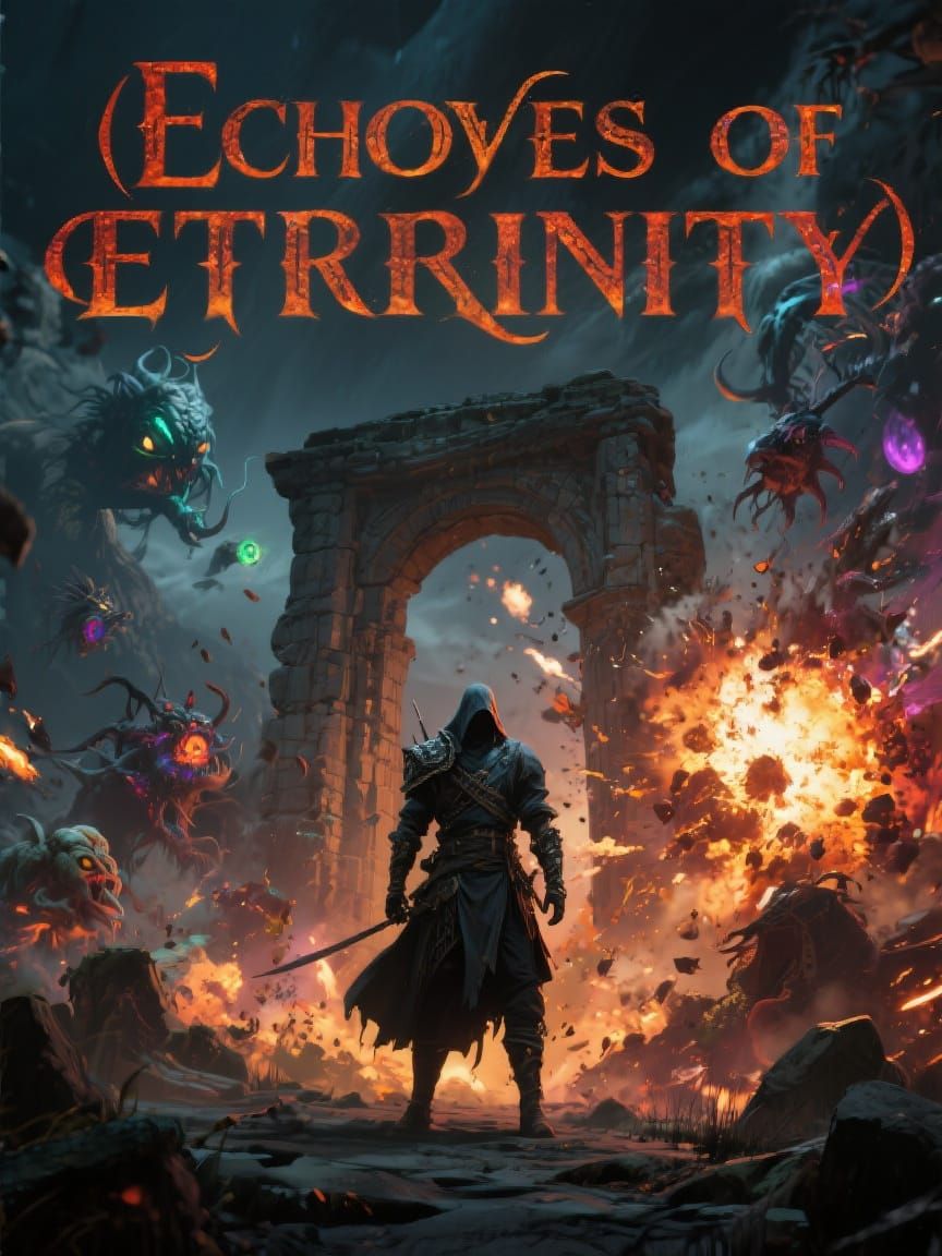 Warrior Amidst Ruins with Explosions, Cinematic Style