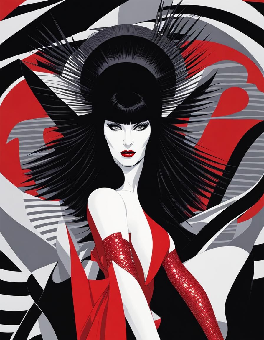 Elvira in Airbrush Style of 80s Art