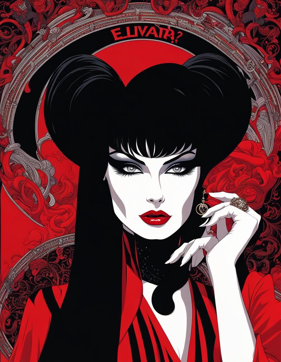Elvira Mistress of the Dark in Airbrush Style