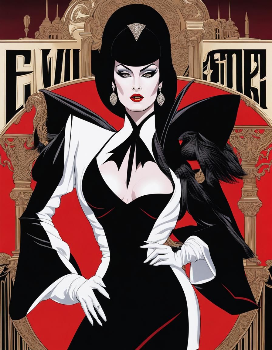 Elvira in Black, White and Red, Airbrush Art