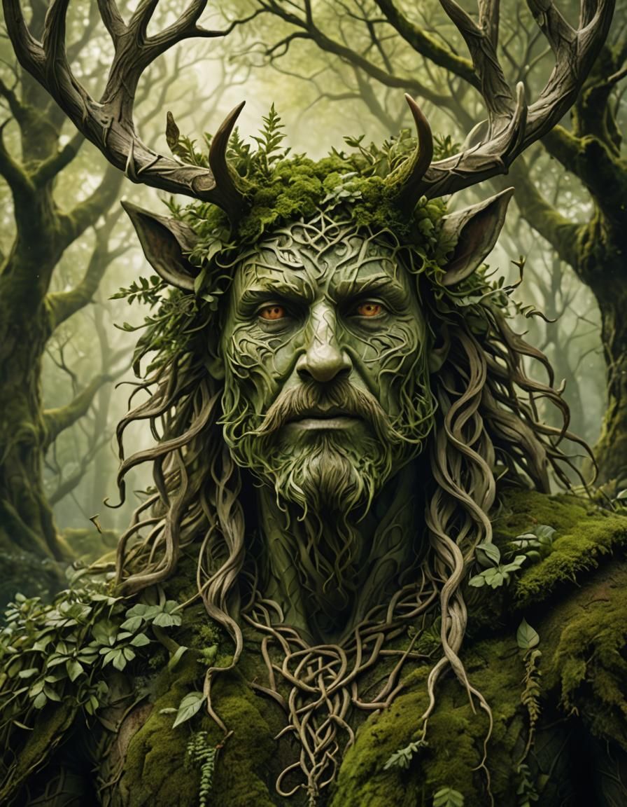 Celtic Green Man Portrait in Mystical Forest