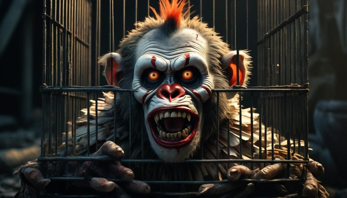 Zombie Clown Monkey in Cage: Cinematic Horror