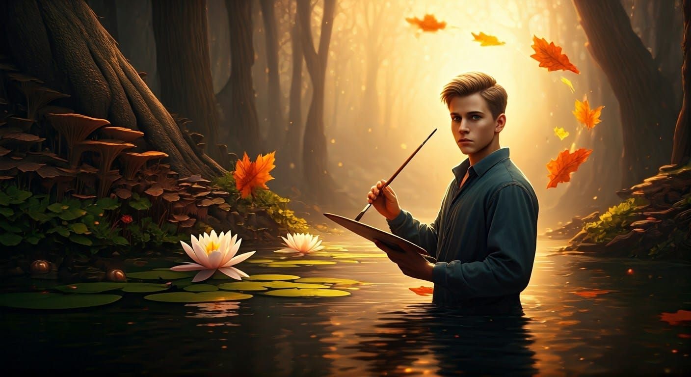 Autumn Artist Painting a Surreal Landscape