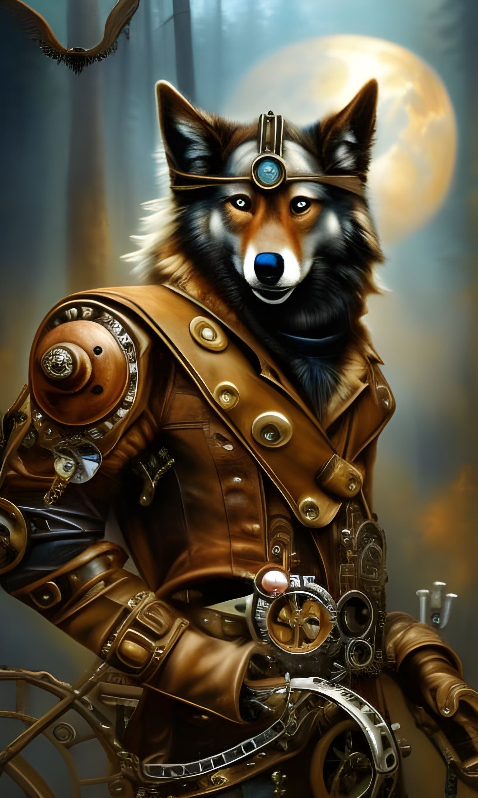 Steampunk Wolf-Man Portrait in Victorian Style